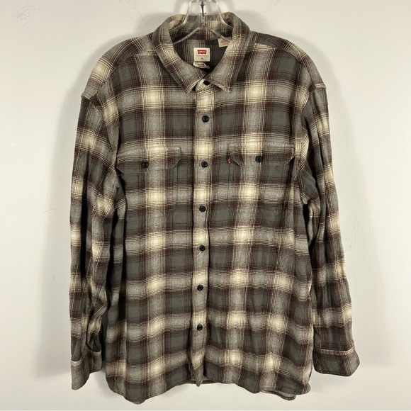 💕 Levi's Casual Button Down Shirt Brown and Cream XL - Picture 3 of 12